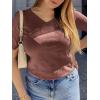 imageANRABESS Summer Tops for Women Short Sleeve V Neck Sweaters Dressy Casual Blouses Lightweight Thin Knit Fashion ShirtsRed Brown
