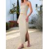imageANRABESS Women 2 Piece Outfits Maxi Skirt Sets 2025 Summer Ribbed Knit Tube Crop Tops Sexy Bodycon Side Slit Going Out DressSolid Beige