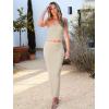 imageANRABESS Women 2 Piece Outfits Maxi Skirt Sets 2025 Summer Ribbed Knit Tube Crop Tops Sexy Bodycon Side Slit Going Out DressSolid Beige