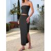 imageANRABESS Women 2 Piece Outfits Maxi Skirt Sets 2025 Summer Ribbed Knit Tube Crop Tops Sexy Bodycon Side Slit Going Out DressSolid Black