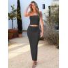 imageANRABESS Women 2 Piece Outfits Maxi Skirt Sets 2025 Summer Ribbed Knit Tube Crop Tops Sexy Bodycon Side Slit Going Out DressSolid Black