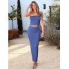 imageANRABESS Women 2 Piece Outfits Maxi Skirt Sets 2025 Summer Ribbed Knit Tube Crop Tops Sexy Bodycon Side Slit Going Out DressSolid Blue