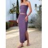 imageANRABESS Women 2 Piece Outfits Maxi Skirt Sets 2025 Summer Ribbed Knit Tube Crop Tops Sexy Bodycon Side Slit Going Out DressSolid Drak Purple