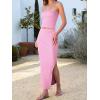 imageANRABESS Women 2 Piece Outfits Maxi Skirt Sets 2025 Summer Ribbed Knit Tube Crop Tops Sexy Bodycon Side Slit Going Out DressSolid Pink