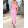imageANRABESS Women 2 Piece Outfits Maxi Skirt Sets 2025 Summer Ribbed Knit Tube Crop Tops Sexy Bodycon Side Slit Going Out DressSolid Pink