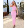 imageANRABESS Women 2 Piece Outfits Maxi Skirt Sets 2025 Summer Ribbed Knit Tube Crop Tops Sexy Bodycon Side Slit Going Out DressSolid Pink