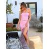 imageANRABESS Women 2 Piece Outfits Maxi Skirt Sets 2025 Summer Ribbed Knit Tube Crop Tops Sexy Bodycon Side Slit Going Out DressSolid Pink