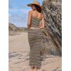 imageANRABESS Women 2 Piece Outfits Maxi Skirt Sets 2025 Summer Ribbed Knit Tube Crop Tops Sexy Bodycon Side Slit Going Out DressStriped Beige Black