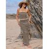 imageANRABESS Women 2 Piece Outfits Maxi Skirt Sets 2025 Summer Ribbed Knit Tube Crop Tops Sexy Bodycon Side Slit Going Out DressStriped Beige Black