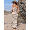 imageANRABESS Women 2 Piece Outfits Maxi Skirt Sets 2025 Summer Ribbed Knit Tube Crop Tops Sexy Bodycon Side Slit Going Out DressStriped Beige White