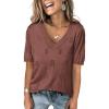 imageANRABESS Summer Tops for Women Short Sleeve V Neck Sweaters Dressy Casual Blouses Lightweight Thin Knit Fashion ShirtsRed Brown