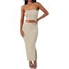 imageANRABESS Women 2 Piece Outfits Maxi Skirt Sets 2025 Summer Ribbed Knit Tube Crop Tops Sexy Bodycon Side Slit Going Out DressSolid Beige