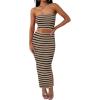 imageANRABESS Women 2 Piece Outfits Maxi Skirt Sets 2025 Summer Ribbed Knit Tube Crop Tops Sexy Bodycon Side Slit Going Out DressStriped Beige Black