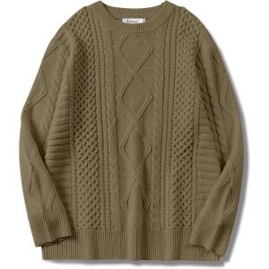 imageANRABESS Sweaters for Women Oversized Crewneck Long Sleeve Casual Loose Cable Knit Pullover Tops 2024 Fall Vintage ClothesBrown Yellow