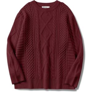 imageANRABESS Sweaters for Women Oversized Crewneck Long Sleeve Casual Loose Cable Knit Pullover Tops 2024 Fall Vintage ClothesBurgundy