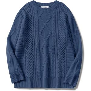imageANRABESS Sweaters for Women Oversized Crewneck Long Sleeve Casual Loose Cable Knit Pullover Tops 2024 Fall Vintage ClothesDeep Blue