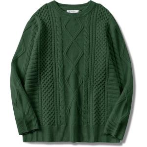 imageANRABESS Sweaters for Women Oversized Crewneck Long Sleeve Casual Loose Cable Knit Pullover Tops 2024 Fall Vintage ClothesDeep Green