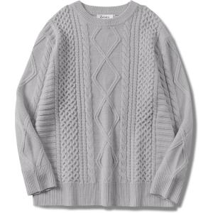 imageANRABESS Sweaters for Women Oversized Crewneck Long Sleeve Casual Loose Cable Knit Pullover Tops 2024 Fall Vintage ClothesLight Grey