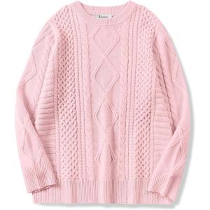 imageANRABESS Sweaters for Women Oversized Crewneck Long Sleeve Casual Loose Cable Knit Pullover Tops 2024 Fall Vintage ClothesLight Pink