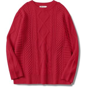 imageANRABESS Sweaters for Women Oversized Crewneck Long Sleeve Casual Loose Cable Knit Pullover Tops 2024 Fall Vintage ClothesRed