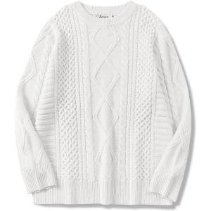 imageANRABESS Sweaters for Women Oversized Crewneck Long Sleeve Casual Loose Cable Knit Pullover Tops 2024 Fall Vintage ClothesWhite Cream