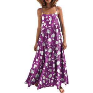 imageANRABESS Women Summer Casual Loose Sleeveless Sundress Spaghetti Strap Flowy Boho Linen Beach Vacation Maxi Long DressPrint Purple