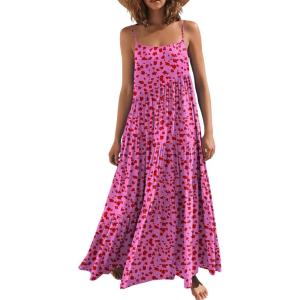 imageANRABESS Women Summer Casual Loose Sleeveless Sundress Spaghetti Strap Flowy Boho Linen Beach Vacation Maxi Long DressRose Red Floral