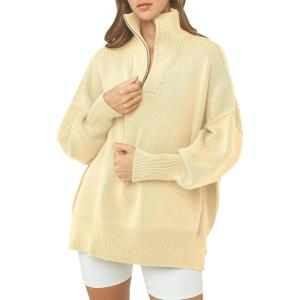 imageANRABESS Womens Oversized Fashion Long Sleeve Quarter Zip Baggy Loose Slouchy Sweater Pullover Tops 2025 Fall OutfitsApricot