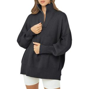 imageANRABESS Womens Oversized Fashion Long Sleeve Quarter Zip Baggy Loose Slouchy Sweater Pullover Tops 2025 Fall OutfitsBlack Blue