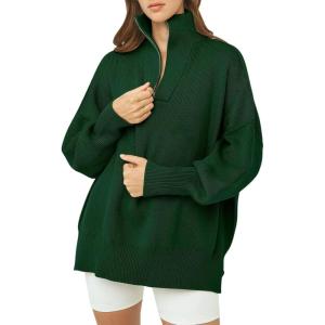 imageANRABESS Womens Oversized Fashion Long Sleeve Quarter Zip Baggy Loose Slouchy Sweater Pullover Tops 2025 Fall OutfitsDark Green