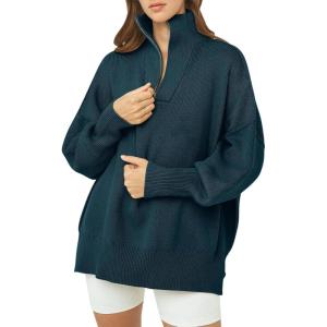 imageANRABESS Womens Oversized Fashion Long Sleeve Quarter Zip Baggy Loose Slouchy Sweater Pullover Tops 2025 Fall OutfitsDeep Blue