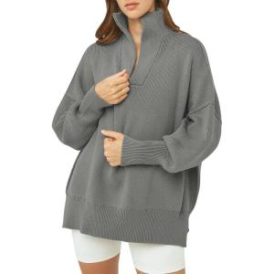 imageANRABESS Womens Oversized Fashion Long Sleeve Quarter Zip Baggy Loose Slouchy Sweater Pullover Tops 2025 Fall OutfitsDeep Gray