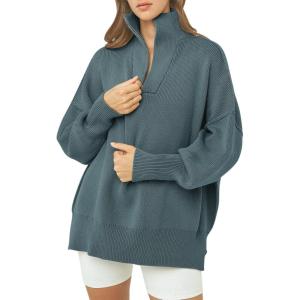 imageANRABESS Womens Oversized Fashion Long Sleeve Quarter Zip Baggy Loose Slouchy Sweater Pullover Tops 2025 Fall OutfitsDusty Blue