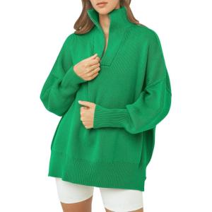 imageANRABESS Womens Oversized Fashion Long Sleeve Quarter Zip Baggy Loose Slouchy Sweater Pullover Tops 2025 Fall OutfitsGreen