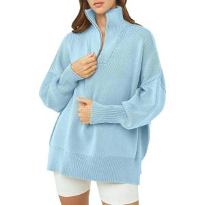 imageANRABESS Womens Oversized Fashion Long Sleeve Quarter Zip Baggy Loose Slouchy Sweater Pullover Tops 2025 Fall OutfitsLight Blue