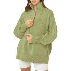 imageANRABESS Womens Oversized Fashion Long Sleeve Quarter Zip Baggy Loose Slouchy Sweater Pullover Tops 2025 Fall OutfitsPea