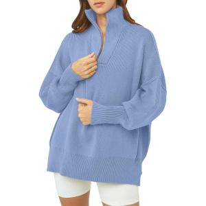 imageANRABESS Womens Oversized Fashion Long Sleeve Quarter Zip Baggy Loose Slouchy Sweater Pullover Tops 2025 Fall OutfitsSky Blue