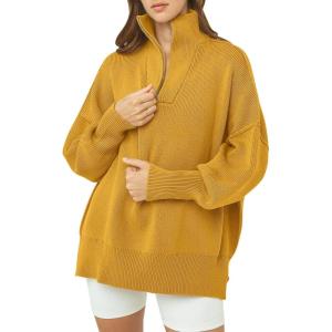 imageANRABESS Womens Oversized Fashion Long Sleeve Quarter Zip Baggy Loose Slouchy Sweater Pullover Tops 2025 Fall OutfitsYellow