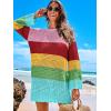 imageANRABESS Women Swimsuit Crochet Swim Cover Up 2025 Summer Bathing Suit Swimwear Mesh Knit Beach Dress Vacation OutfitsRainbow Stripe