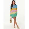 imageANRABESS Women Swimsuit Crochet Swim Cover Up 2025 Summer Bathing Suit Swimwear Mesh Knit Beach Dress Vacation OutfitsRainbow Striped