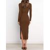 imageANRABESS Womens Long Sleeve Sweater Dress Crew Neck Slim Fit Slit Tie Waist 2025 Ribbed Knit Bodycon Midi Dress Fall OutfitsBrown