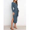 imageANRABESS Womens Long Sleeve Sweater Dress Crew Neck Slim Fit Slit Tie Waist 2025 Ribbed Knit Bodycon Midi Dress Fall OutfitsDusty Blue