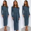 imageANRABESS Womens Long Sleeve Sweater Dress Crew Neck Slim Fit Slit Tie Waist 2025 Ribbed Knit Bodycon Midi Dress Fall OutfitsDusty Blue