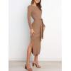 imageANRABESS Womens Long Sleeve Sweater Dress Crew Neck Slim Fit Slit Tie Waist 2025 Ribbed Knit Bodycon Midi Dress Fall OutfitsKhaki