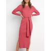 imageANRABESS Womens Long Sleeve Sweater Dress Crew Neck Slim Fit Slit Tie Waist 2025 Ribbed Knit Bodycon Midi Dress Fall OutfitsMaroon