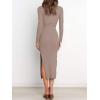 imageANRABESS Womens Long Sleeve Sweater Dress Crew Neck Slim Fit Slit Tie Waist 2025 Ribbed Knit Bodycon Midi Dress Fall OutfitsPink Almond