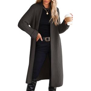 imageANRABESS Women Knit Long Cardigan Long Sleeve Open Front Lapel Oversized Sweater Coat 2025 Fall Duster Outerwear ClothesDeep Coffee