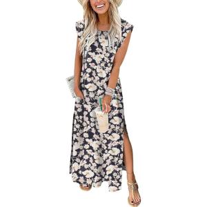 imageANRABESS Womens Maxi Dresses 2025 Summer Casual Sleeveless Sundress Crew Neck Loose Split Beach Long Shirt Dress with PocketsFloral Navy