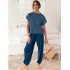 imageANRABESS Womens Two Piece Outfits Knit Sweater Vest Crop Top Pants Lounge Matching Tracksuit Sweatsuit Travel Clothes SetsDeep Blue