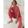 imageANRABESS Womens Two Piece Outfits Knit Sweater Vest Crop Top Pants Lounge Matching Tracksuit Sweatsuit Travel Clothes SetsHot Pink